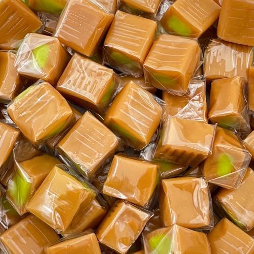Caramel Cubes Candy 2-Pound Pack Green Apple Filling, Rich and Buttery Delight