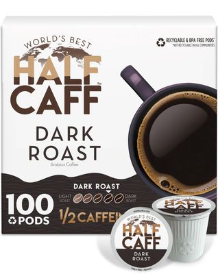 World&#39;s Best Half Caff Dark Roast Coffee Pods, 100 ct, Recyclable Single Serve Pods - 100% Arabica Coffee, Compatible with Keurig K Cups Maker