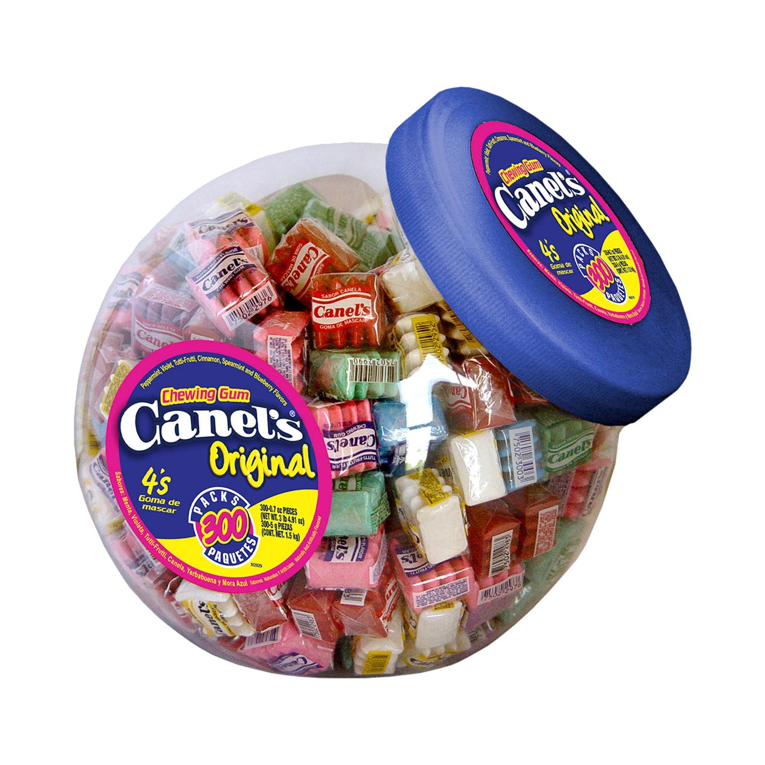 Canel&#39;s 4-Piece Gum Pack Jar in Original Flavors - Peppermint, Spearmint, Cinnamon, Fruit, Blueberry, Violet, and Menthol, 300 Count