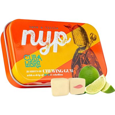 NYP Sugar Free Cuba Libre Lime Chewing Gum, Aspartame Free &amp; Alcohol Free Cola Cocktail Filled Rum Gum Tin, Vegan, 21 Pieces