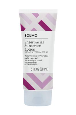 Amazon Brand - Solimo Sheer Face Sunscreen SPF 30, Formulated without Octinoxate &amp; Oxybenzone, Unscented, 3 fl oz (Pack of 1)