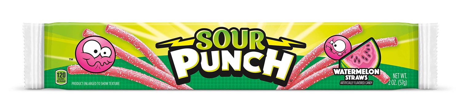 Sour Punch Straws, Watermelon Fruit Flavor, 2oz Tray (24 Pack), Soft &amp; Chewy Candy