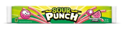 Sour Punch Straws, Watermelon Fruit Flavor, 2oz Tray (24 Pack), Soft &amp; Chewy Candy