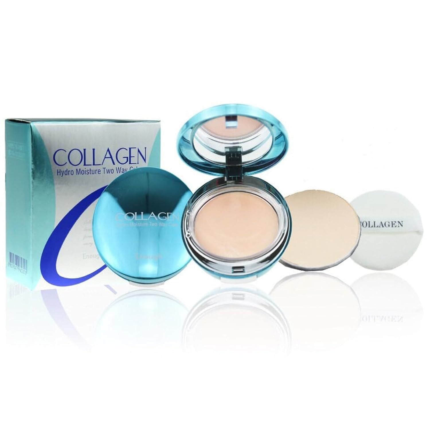 ENOUGH Collagen Hydro Moisture Two Way Cake, Korean Makeup Setting Powder Foundation with Refill, Full Coverage Pressed Powder for Face with SPF25 (13 Bright beige)