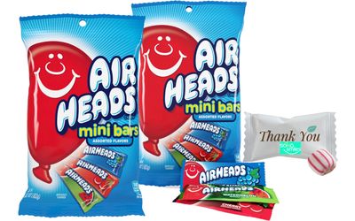 Airheads Mini Candy Bars, Chewy Fruit Taffy, 2 Count, 3.62 OZ Each, Mint Flavor