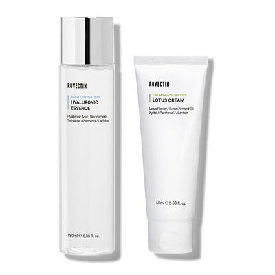 ROVECTIN Calming Lotus Water Cream (2.1 fl.oz) Moisturizer Aqua Hyaluronic Essence (6.08 fl.oz) Facial Toner Bundle Vegan Korean Skincare 2 Pack