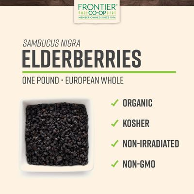 Frontier Co-op Organic Dried Elderberries, 1lb Bulk Bag, European Whole Kosher and Non-GMO Organic Elderberry Berries Dried, for Tea, Immune Support