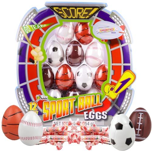 Candy Filled Easter Eggs, Sports Themed for Hunts and Baskets, 12 Pieces