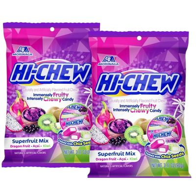 (Pack of 2) Hi Chew Candy, Superfruit Mix: Dragon Fruit, Acai, Kiwi Flavored Individually Wrapped Japanese Candies, 3.17oz each