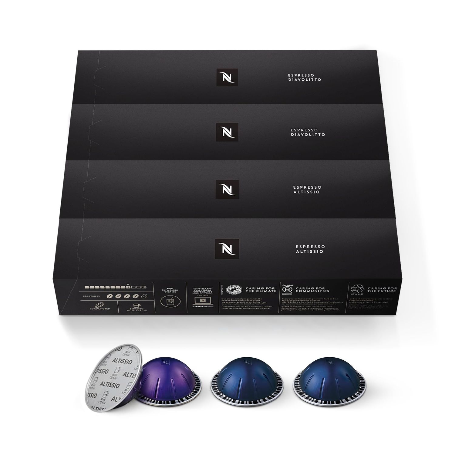 Nespresso Capsules Vertuo, Espresso Bold Variety Pack, Medium and Dark Roast Coffee, 40-Count Espresso Pods, Brews 1.35oz.