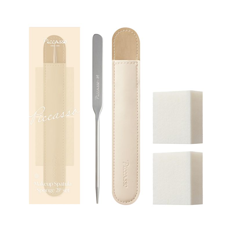 Korean Piccasso Makeup Spatula Sponge 2P Set - Professional Makeup Tools with Precision Spatula and 2 Soft Sponges, Perfect for Blending Foundation, Makeup for a Flawless Finish, K-Beauty