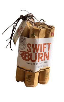 Swift Burn Hot Sauce 5 Ct - Dynamite Clever Packaging Red Chili, Smoky Bourbon, Jalapeno, Chipotle Pepper, and Garlic