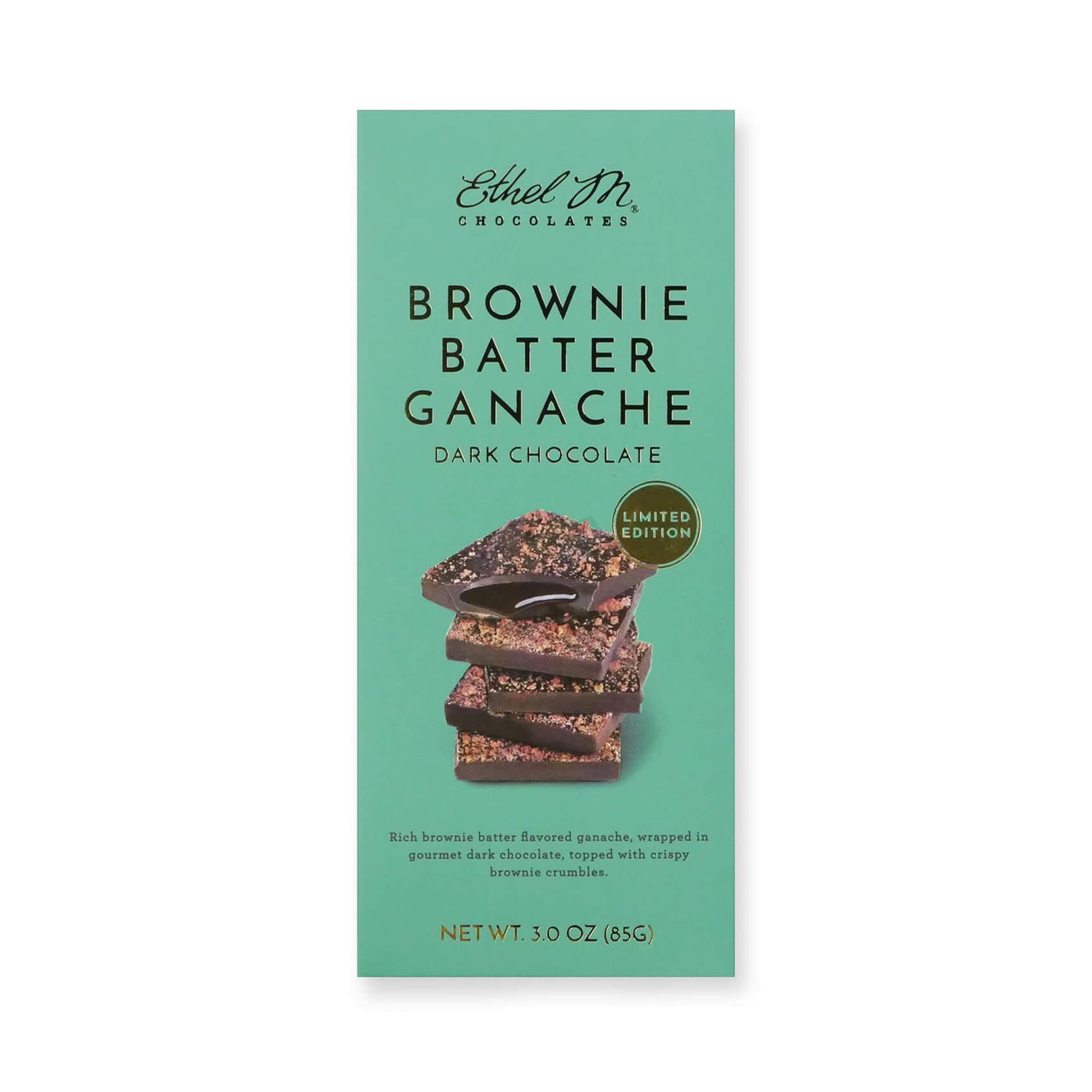 Ethel M Chocolates Holiday Brownie Batter Ganache Dark Chocolate Gourmet Tablet Bar (85g)