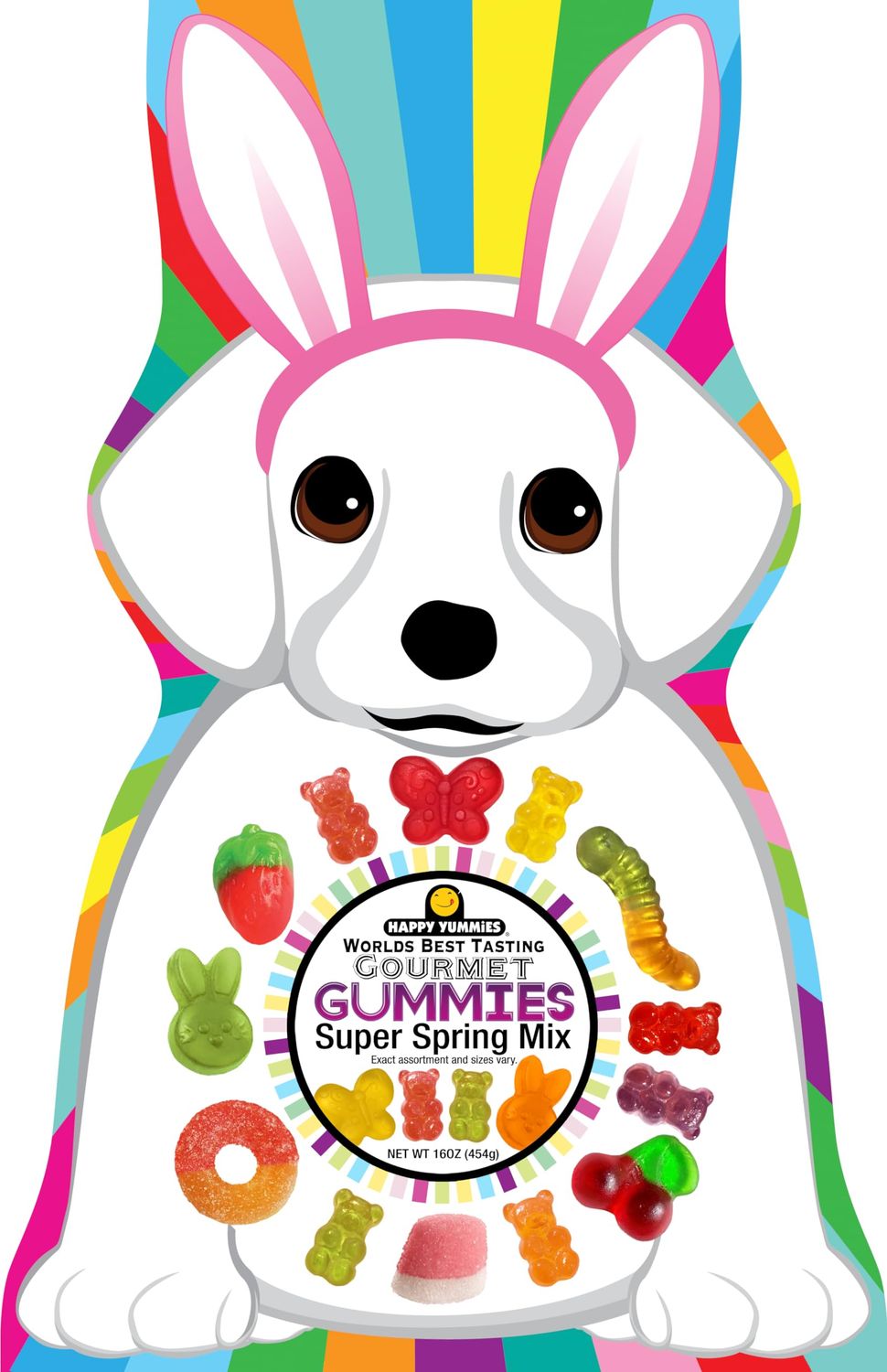 Happy Yummies Gummies, Adorable Gourmet Gummies in a Puppy Shaped Bag - Delicious Assorted Flavors Candy Snacks for Spring Celebrations, Perfect Holiday Treat, Family-Friendly Snack, 1 Lb Bag
