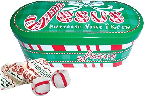 Scripture Candy, Jesus Sweetest Name I Know Christmas Tin with Soft Peppermint Candy, 4 Ounces