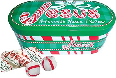 Scripture Candy, Jesus Sweetest Name I Know Christmas Tin with Soft Peppermint Candy, 4 Ounces