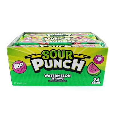 Sour Punch Straws, Watermelon Fruit Flavor, 2oz Tray (24 Pack), Soft &amp; Chewy Candy