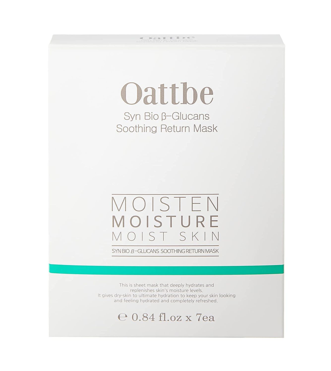 Oattbe Syn Bio Beta Glucan 7 Pack Premium Korean Sheet Masks - Instantly Hydrating Face Masks with 5 Types of Hyaluronic Acid and Antioxidants
