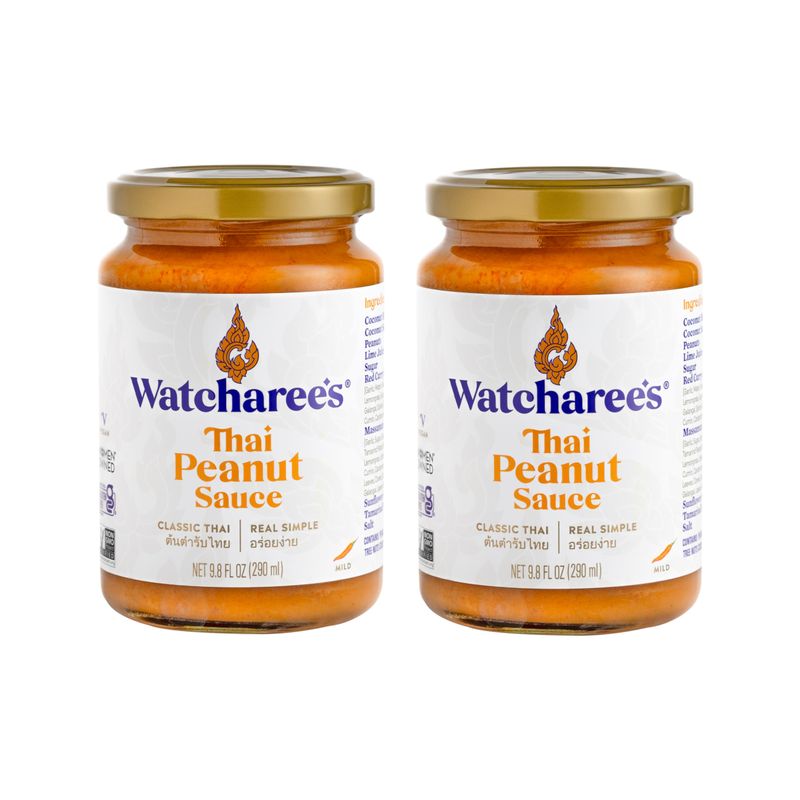 WATCHAREE&#39;S Thai Peanut Sauce Vegan Authentic Traditional Thai Recipe 12.8oz Jar (Thai Peanut, 2 pack)