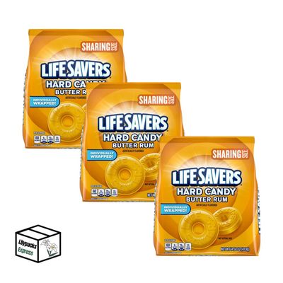 Lifesavers Mints Large Bags 3 pack Individually Wrapped Mints Bundled by Lilypacks Express (Butter Rum)