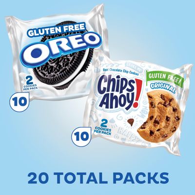 OREO Chocolate Sandwich Cookies &amp; CHIPS AHOY! Chocolate Chip Cookies Gluten Free Cookies Variety Pack, 20 Snack Packs