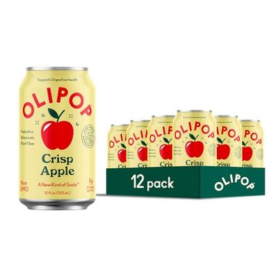 OLIPOP Prebiotic Soda Pop, Crisp Apple, A New Kind of Soda Packed with Prebiotics, Fiber, and Botanicals, Gluten Free, Vegan, GMO Free, 12oz (12-Cans)