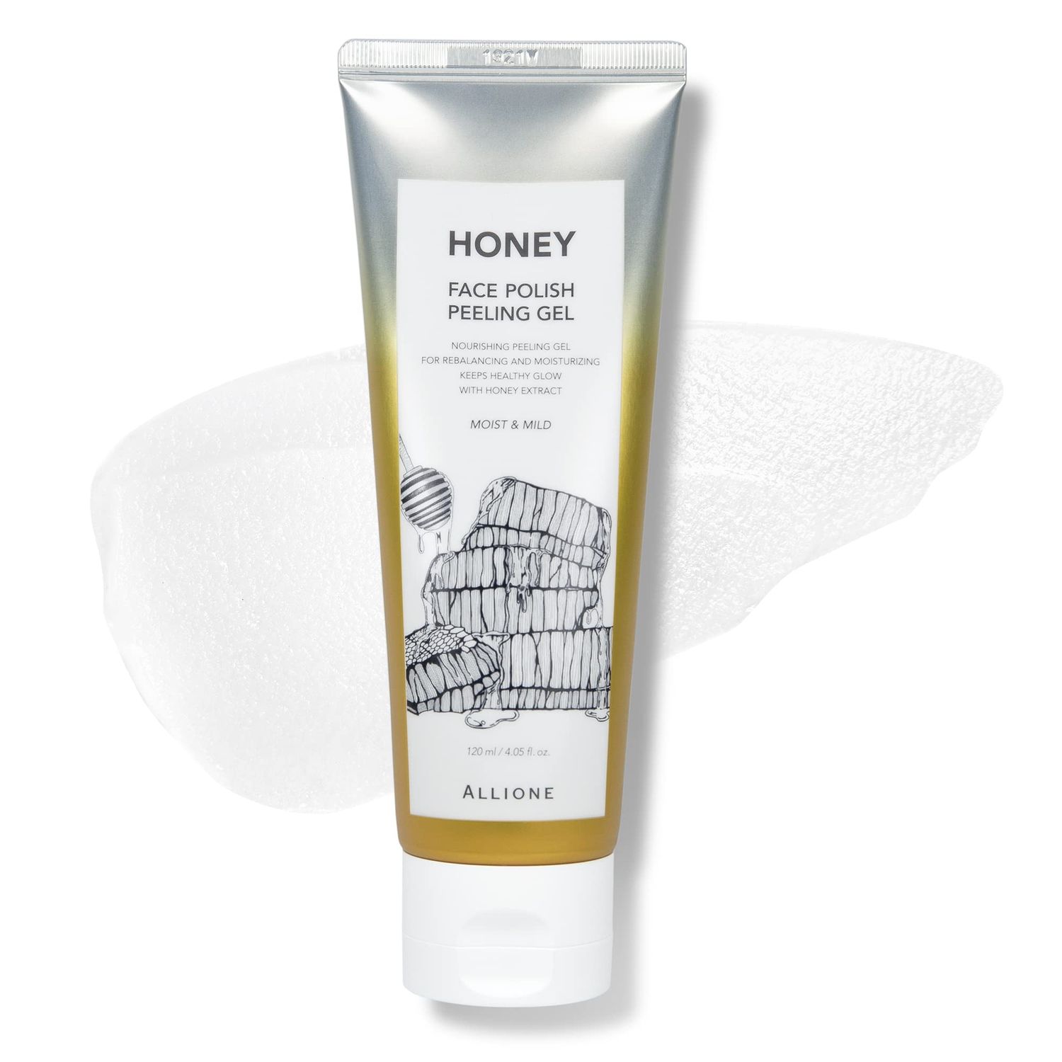 ALLIONE Face Scrub Peeling Gel Honey Korean Exfoliator for Moisturizing &amp; Radiant skin, Low Irritation for Sensitive Skin with Natural Cellulose, Sebum &amp; Pore Care, 4.05 Fl Oz
