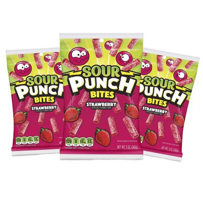 Needzo Sour Punch Bites, Soft and Chewy Candy, 5 Ounces, Pack of 3 (Strawberry)
