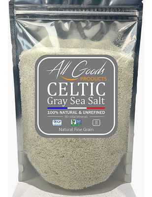 All Goods Celtic Salt Organic 82 Minerals Fine Ground - 7oz, French Gray, Hand-Harvested, Les Gurandais, Unrefined.