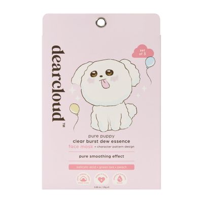 dearcloud Pure Puppy Clear Burst Dew Essence Face Mask, Korean Sheet Mask - Salicylic Acid, Green Tea &amp; Peach (3 Pack)