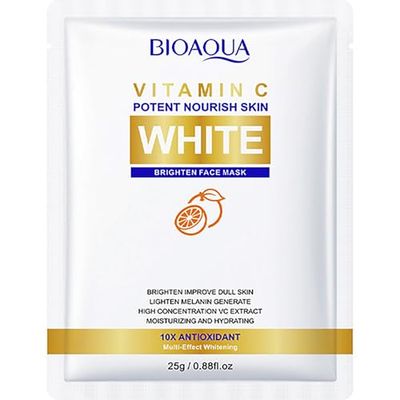 BIOAQUA Vitamin C Facial White Face Mask Orange Extract Moisturizing Hydrating 10x Antioxidant 5x25g/0.88fl.oz