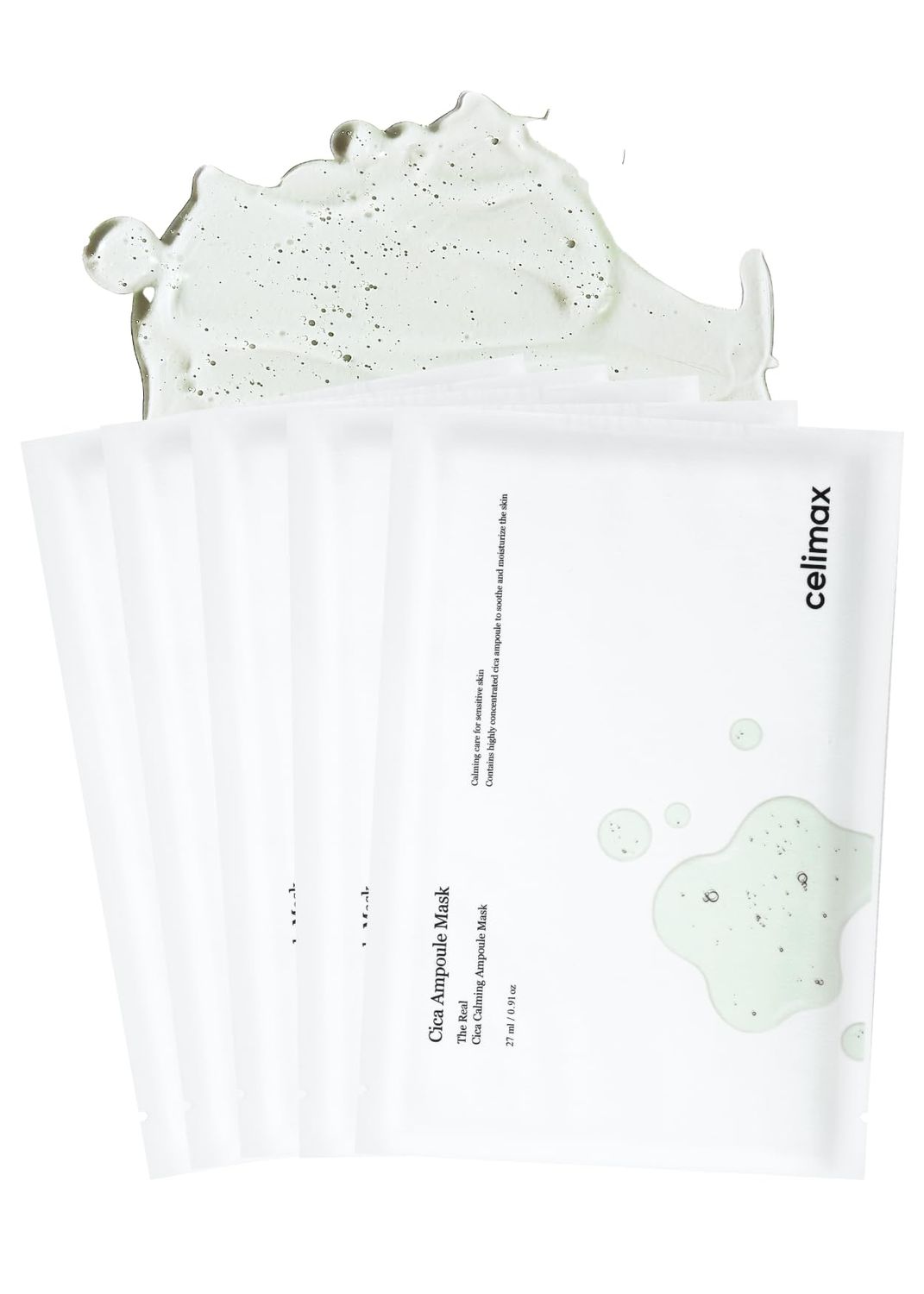 celimax The Real Cica Calming Ampoule Mask with Centella Asiatica &amp; Madecassoside, Korean Face Sheet Mask for Skincare, Hydrating, Wrinkle &amp; Fine Lines, 27ml (5EA)