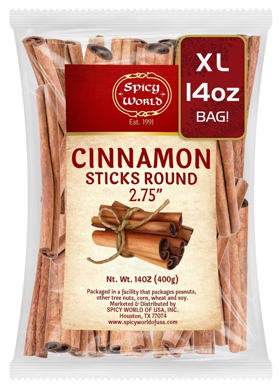 Spicy World Cinnamon Sticks 14 Oz Bag 100 Sticks - Strong Aroma, Perfect for Baking, Cooking &amp; Beverages - 3 Inches Length - Cassia Saigon Cinnamon from Vietnam