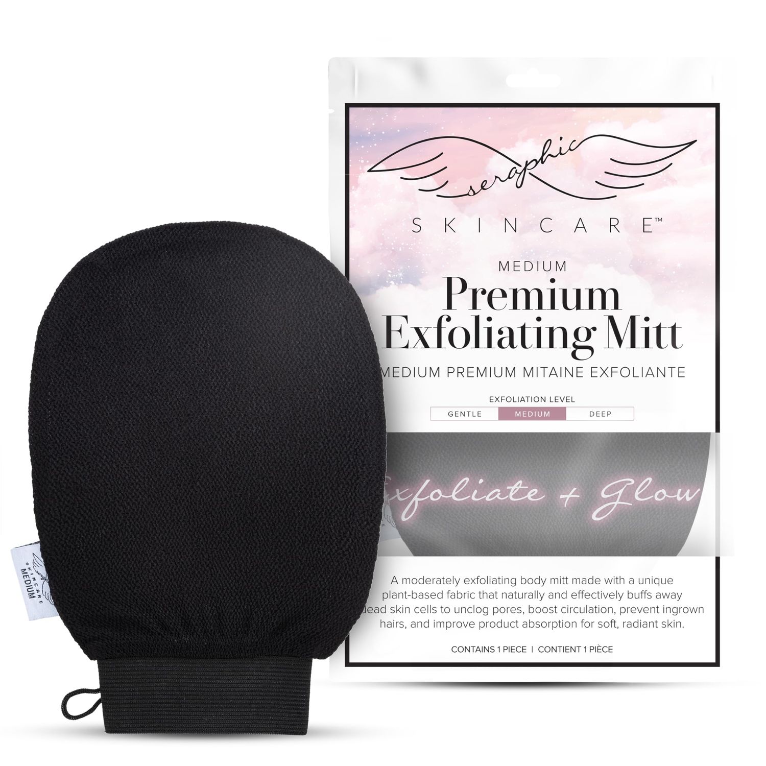 Seraphic Skincare Premium Exfoliating Mitt for Body, Medium - Viscose Fiber Korean Exfoliating Glove for Normal to Dry Skin - Body Exfoliator for Self-Tan Removal and Application