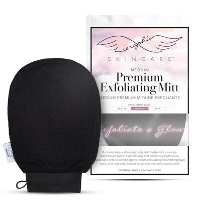Seraphic Skincare Premium Exfoliating Mitt for Body, Medium - Viscose Fiber Korean Exfoliating Glove for Normal to Dry Skin - Body Exfoliator for Self-Tan Removal and Application