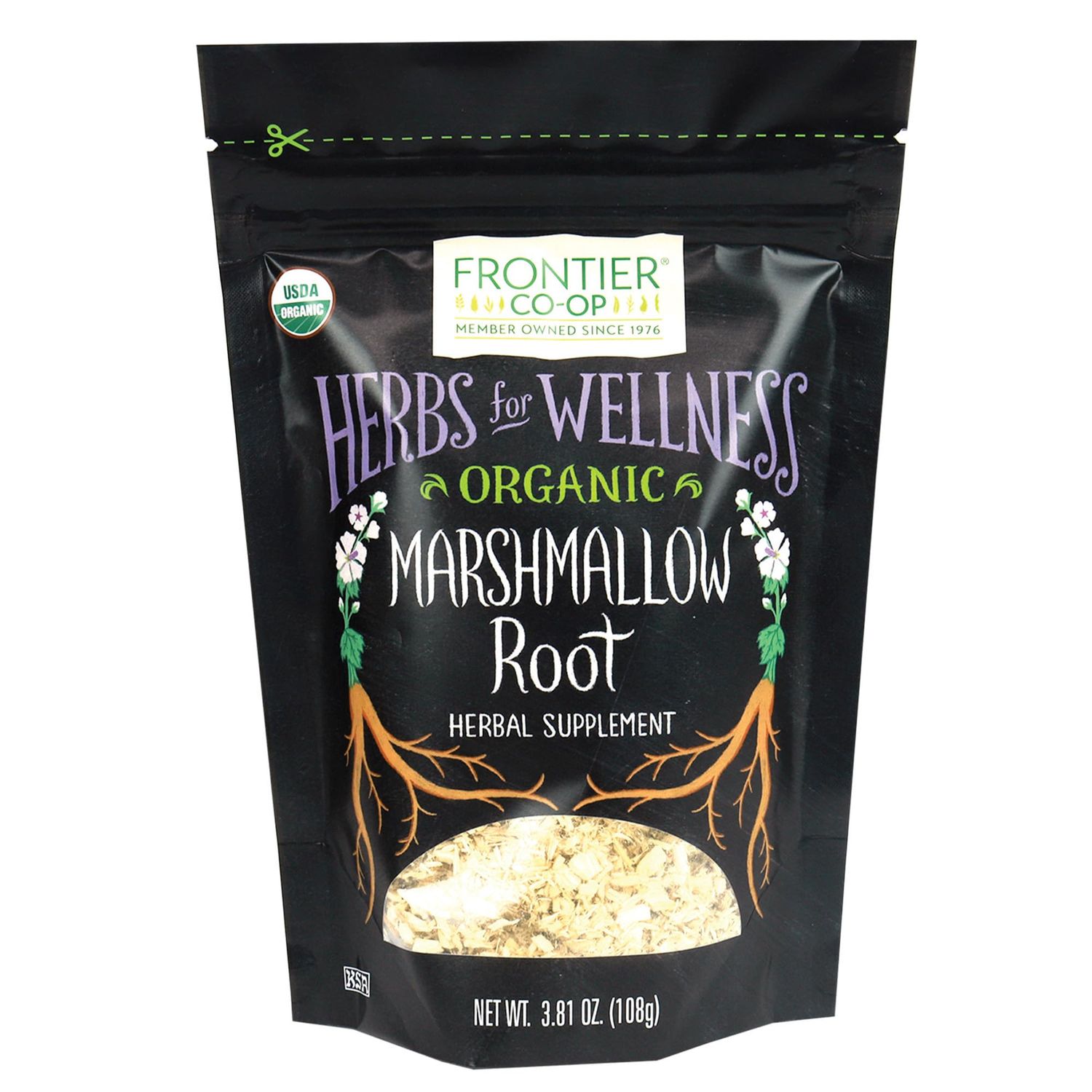 Frontier Co-op Organic Marshmallow Root Herb, Cut and Sifted, 3.8oz Bag - Perfect for Marshmallow Root Tea, Powder, Capsules and More