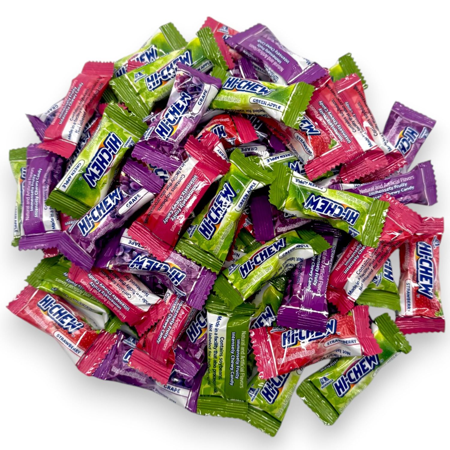 Hi Chew Chewy Fruit Candy-1.5 lbs Assorted Flavors Grape, Green Apple, and Strawberry Individually Wrapped with Unique, Mouthwatering Taste Experience-Perfect for Sharing, Snacking, and Gifting(24 oz)