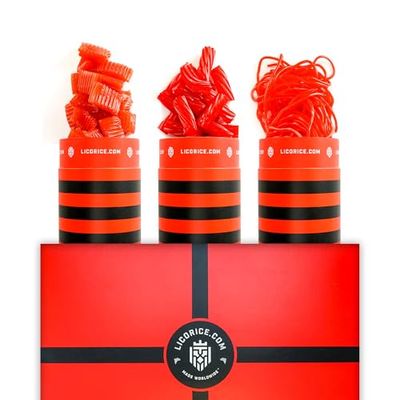 Licorice.com Gourmet Assorted Red Licorice Gift Set - Australian Red, Strawberry Spirali, Strawberry Pillows (Pack of 3)