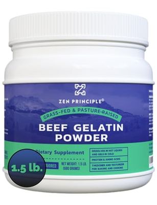 Zen Principle Grass-Fed Gelatin Powder, 1.5 lb. Custom Anti-Aging Protein for Healthy Hair, Skin, Joints &amp; Nails. Paleo and Keto Friendly. Cooking and Baking. GMO-Free and Gluten-Free. Unflavored.