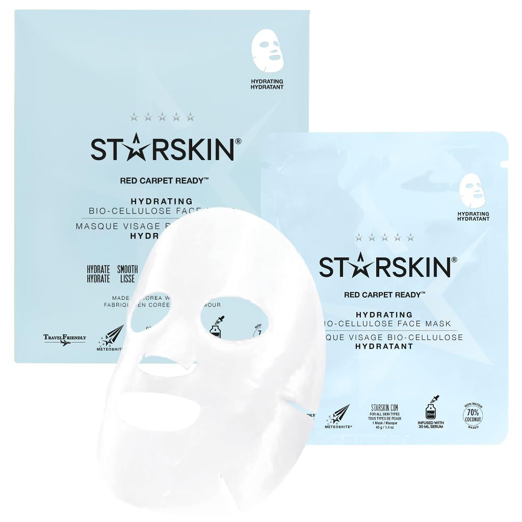 STARSKIN Red Carpet Ready 1x40g, Korean Skincare Mask, Coconut Bio-Cellulose Hydrating Mask for Face, all Skin Type, Glass Skin, Face Glow Effect, Instant Hydration, Revitalizing and Moisturizing