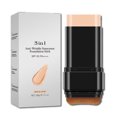 Foundation Stick with Brush, SPF 50, Hydrating Anti Wrinkle Non-Sticky Matte Finish Sun Protection for Face and Body, Long-lasting Travel Size Korean Skin Care Sun Stick (Medium, 0.71oz)