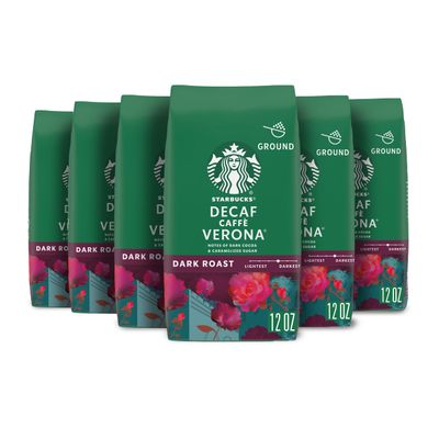 Starbucks Ground Coffee, Dark Roast Coffee, Decaf Caff Verona, 100% Arabica, 6 bags (12 oz each)