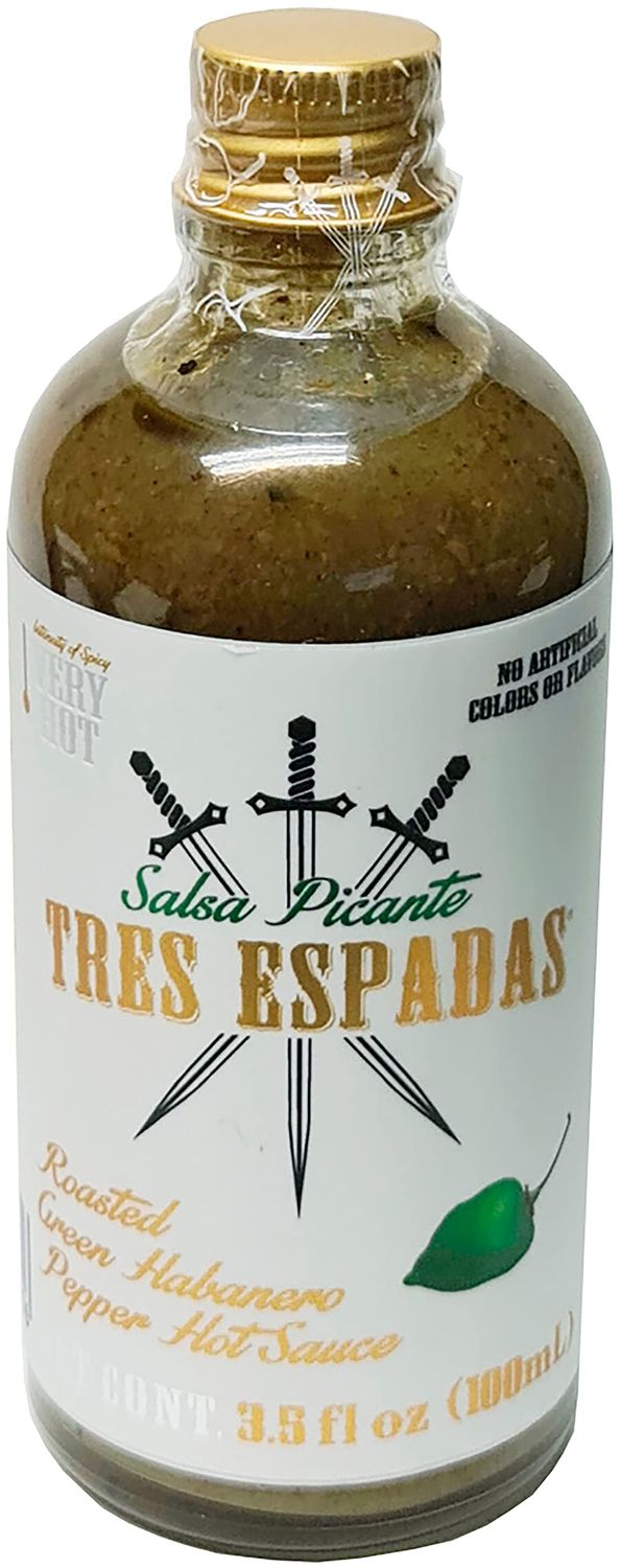 Tres Espadas Habanero Hot Sauce Habanero Pepper Mexican Gourmet Recipe Hot Sauce Bottle 3.5 fl oz Green Roasted Habanero Flavor