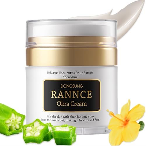 Rannce DONGSUNG Okra Cream, 1.76oz Vegan Mucin Cream form Korea Anti Aging Face Cream with Functional Okra Extracts, Wrinkle Improvement, Hydrates and Moisturizes Skin, Improves Firmness, 50g
