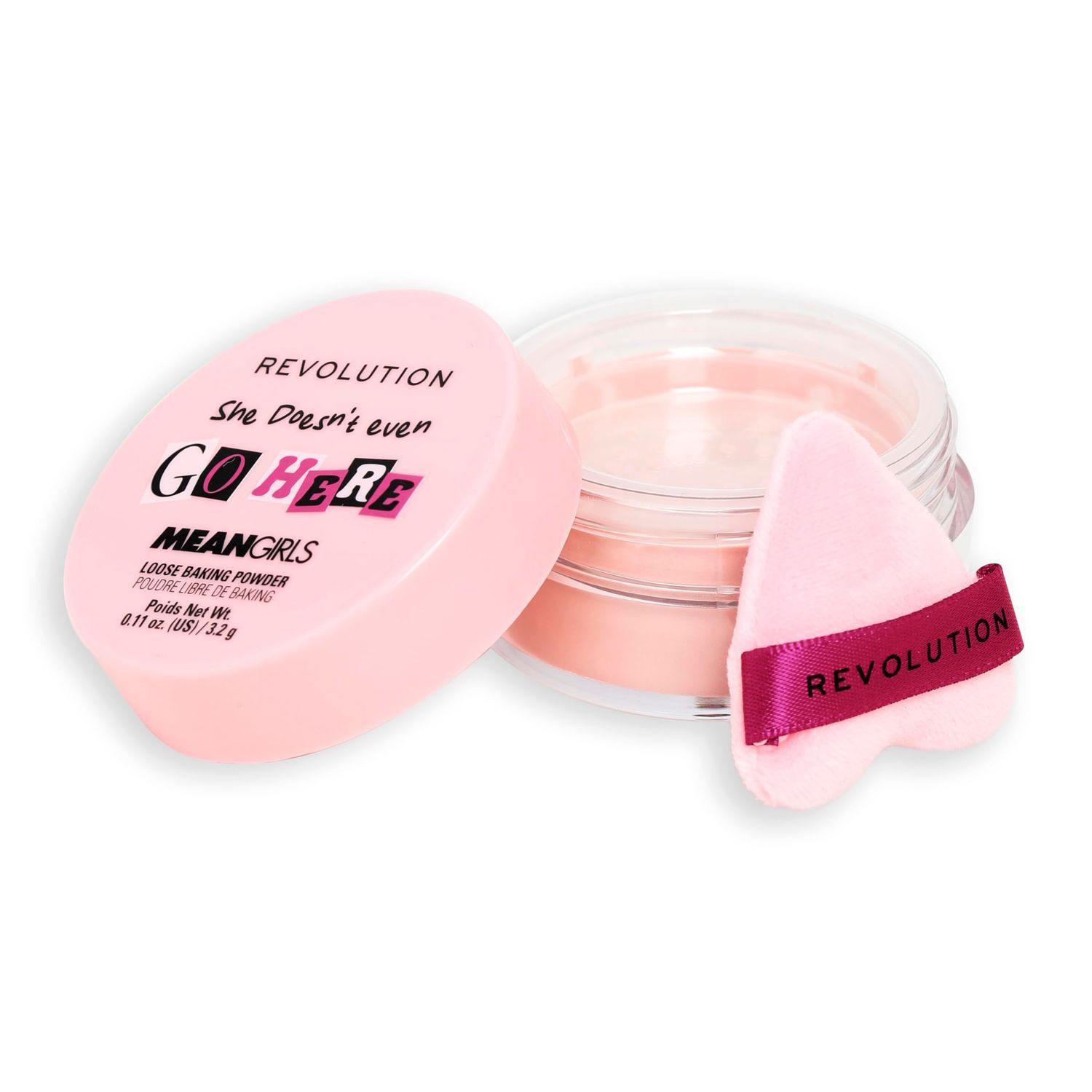 Revolution Beauty, Mean Girls x Revolution Loose Baking Powder, Makeup &amp; Setting Face Powder, Includes Powder Puff, Vegan &amp; Cruelty-Free, Cherry Pink, 0.11 oz