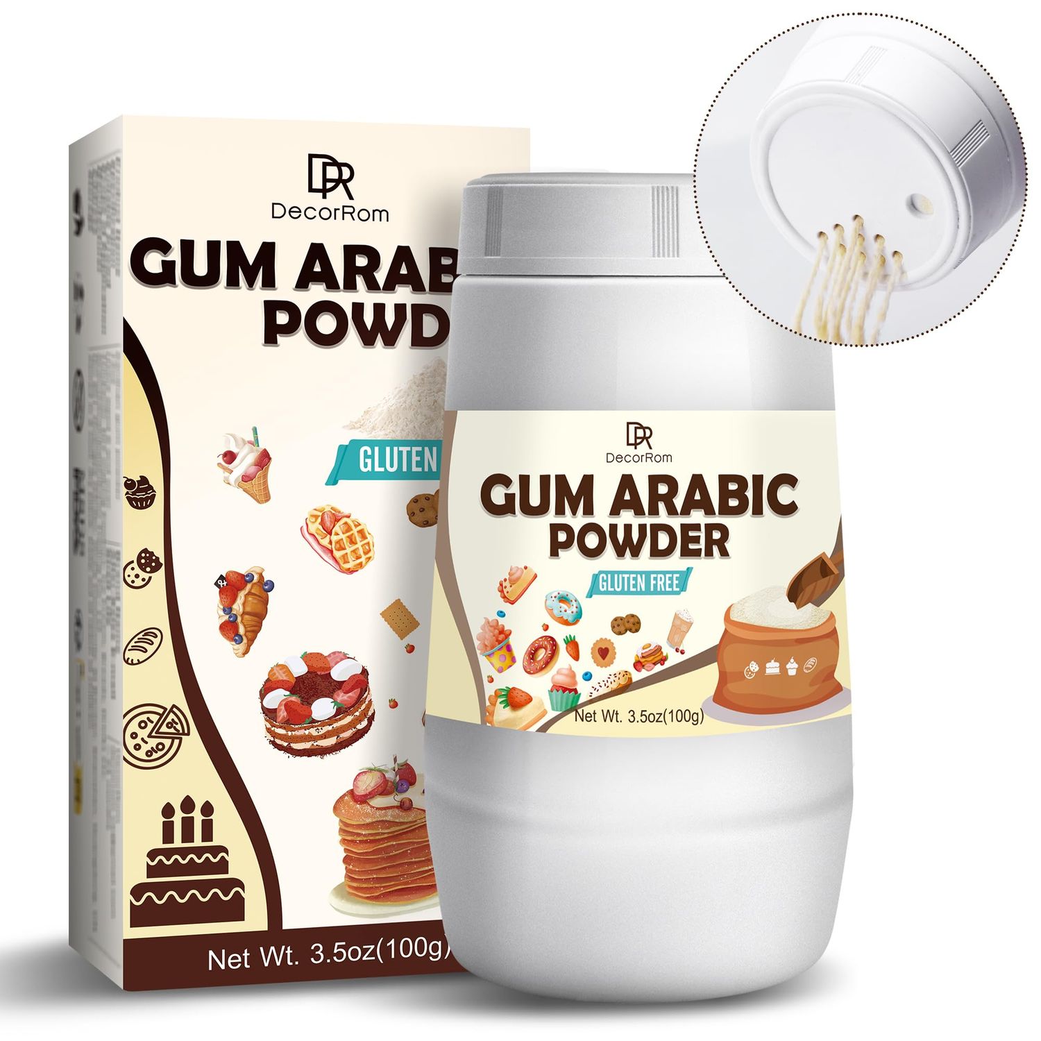 Gum Arabic Powder 3.5oz - 100% Pure Acacia Gum Powder, Premium Arabic Gum Food Grade Thickener for Baking, Watercolor Binder, Cosmetics, Gum Arabic for Ice Cream, Gum, Cake, Yogurt, Drinks and More
