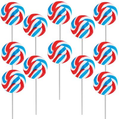 Fruidles Round Patriotic Lollipop, USA Red, Blue, &amp; White Mixed Fruit Flavor, Individually Wrapped, 1.5&quot; Inch (15 gram) Sucker (24-Pack)