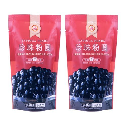 WuFuYuan Boba Tapioca Pearls, Black Sugar Flavor, Ready to Cook in 5 Minutes or Microwave in 3 Minutes, 8.8 oz. (Pack of 2)