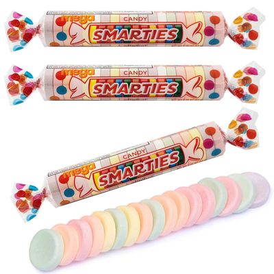 Fruidles Mega Smarties Hard Candy Roll 2.25oz Rolls, Original Assorted Flavors, Individually Wrapped (3-Pack)