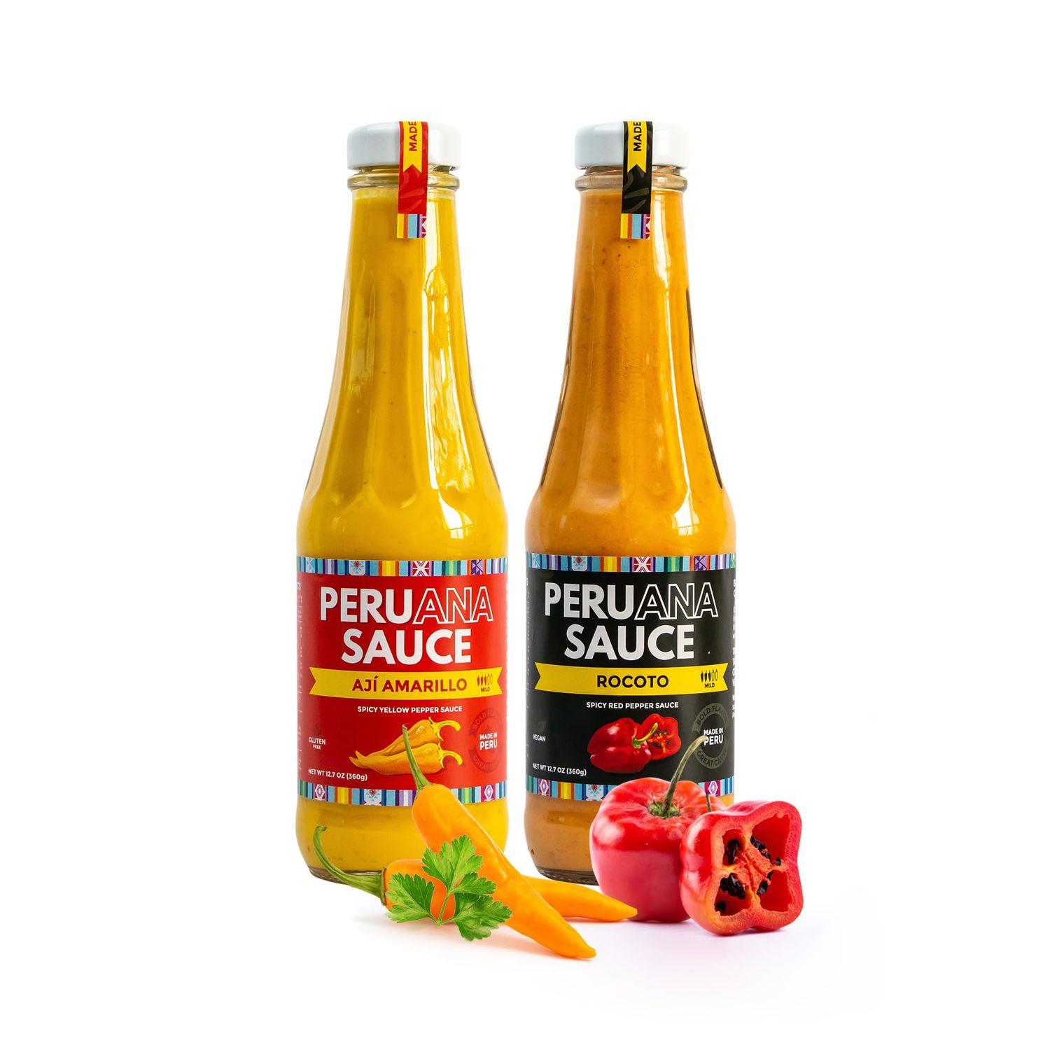 Peruana Sauce Variety Pack - Aji Amarillo Paste Peruvian Sauce and Rocoto Sauce - Peruvian Products Hot Sauce Variety Pack - 12.7 Ounce Bottles